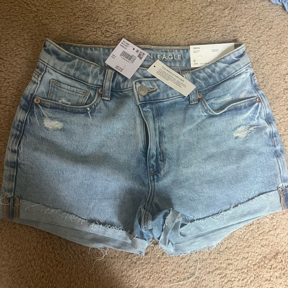 American Eagle Light Blue super high rise mom Jean Shorts